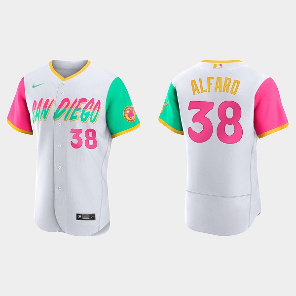 Men's San Diego Padres #38 Jorge Alfaro 2022 White City Connect Flex Base Stitched Baseball Jersey